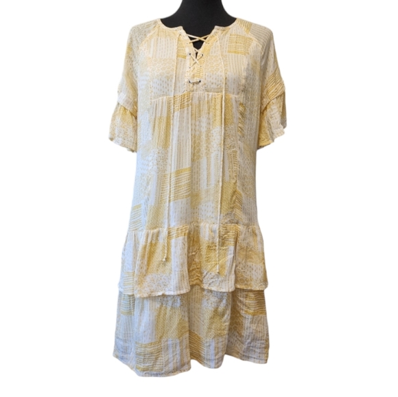 Caslon Yellow Patchwork Design Tiered Midi Dress - Picture 2 of 6